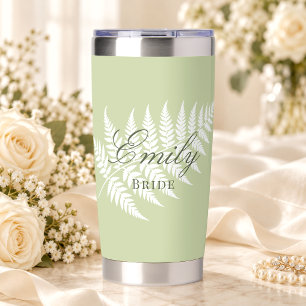 Pistachio Green White Fern Elegant Pastel Bridal Insulated Tumbler
