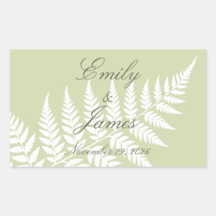 Pistachio Green White Fern Elegant Personalized Rectangular Sticker