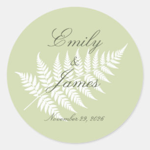 Pistachio Green White Fern Minimalist Botanical Classic Round Sticker