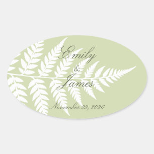 Pistachio Green White Fern Refined Woodland Oval Sticker