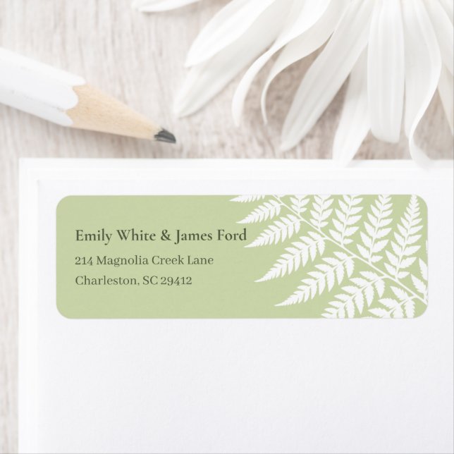 Pistachio Green White Fern Return Address Label (Insitu)