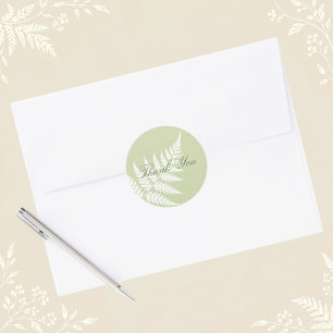 Pistachio Green White Fern Woodland Thank You Classic Round Sticker