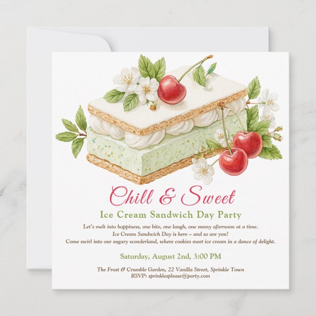 Pistachio Ice Cream Sandwich Day Watercolor  Invitation (Front)