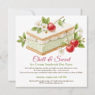 Pistachio Ice Cream Sandwich Day Watercolor  Invitation