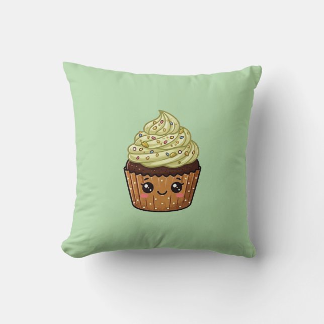 Pistachio Icing Cupcake Kawaii Cushion Pillow (Front)