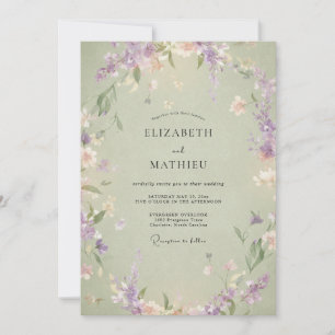 Pistachio Lavender Wreath Wedding Invitation