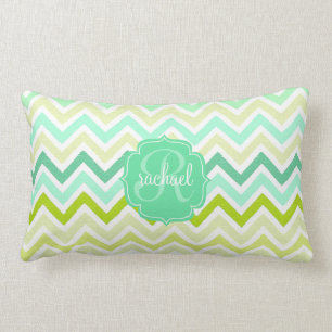 Pistachio Mint Chevron Watercolor Personalised Lumbar Cushion