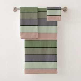 Pistachio Nut Shell Green Peach Purple Stripes  Bath Towel Set