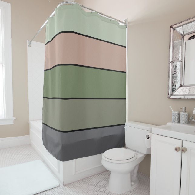 Pistachio Nut Shell Green Peach Purple Stripes  Shower Curtain (In Situ)