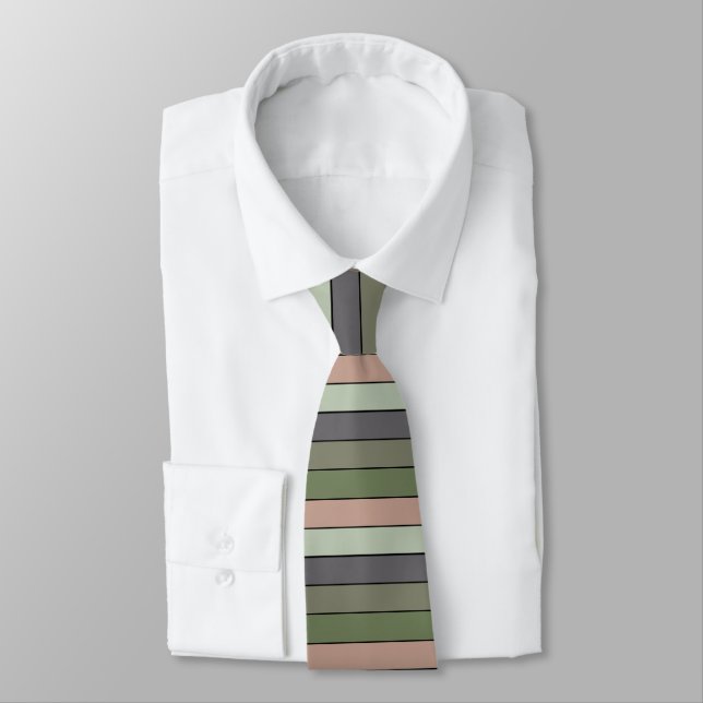 Pistachio Nut Shell Green Peach Purple Stripes  Tie (Tied)