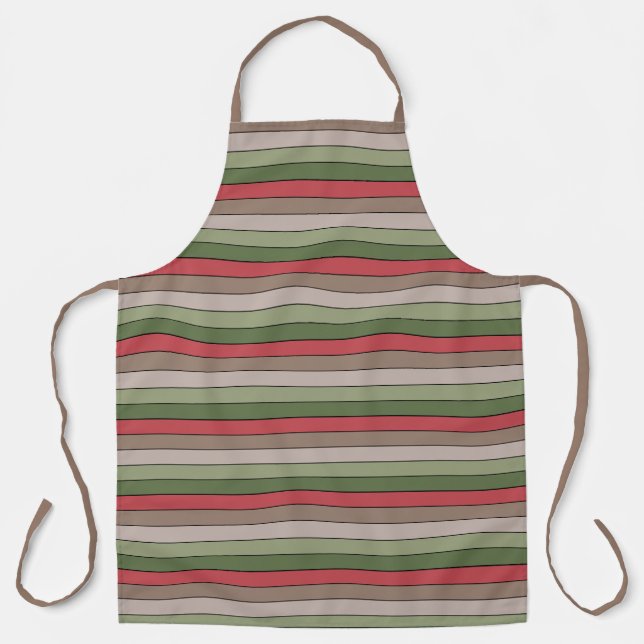 Pistachio Nut Shell Green Red Brown Stripes  Apron (Front)