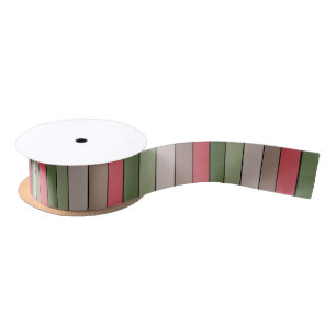 Pistachio Nut Shell Green Red Brown Stripes  Satin Ribbon