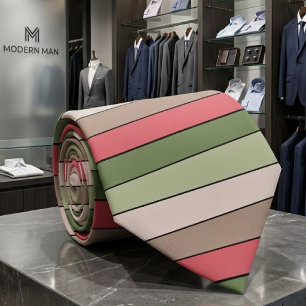 Pistachio Nut Shell Green Red Brown Stripes  Tie