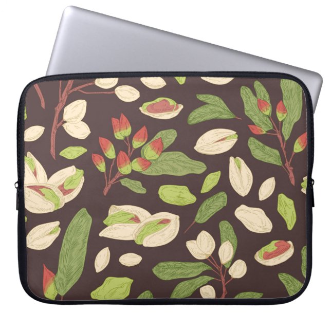 Pistachio Nuts: Black Hand-Drawn Seamless. Laptop Sleeve (Front)