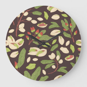 Pistachio Nuts: Black Hand-Drawn Seamless. Large Clock