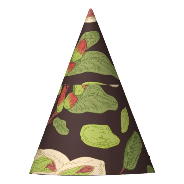 Pistachio Nuts: Black Hand-Drawn Seamless. Party Hat (Front)