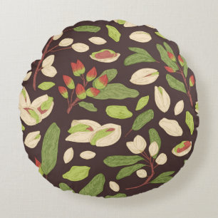 Pistachio Nuts: Black Hand-Drawn Seamless. Round Cushion