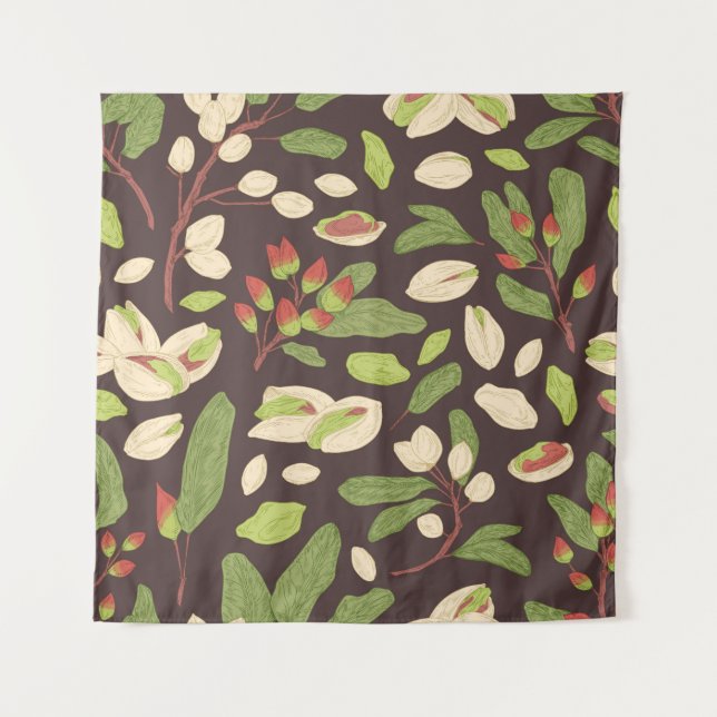 Pistachio Nuts: Black Hand-Drawn Seamless. Tapestry (Front)