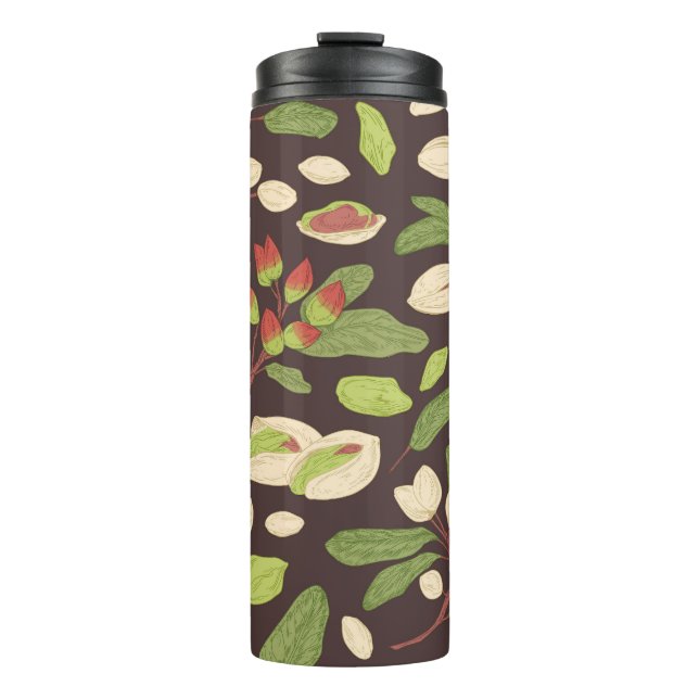 Pistachio Nuts: Black Hand-Drawn Seamless. Thermal Tumbler (Front)