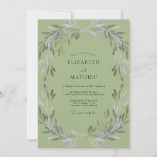 Pistachio Olive Leafy Wedding Invitation