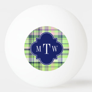 Pistachio Pink Navy Wht Preppy Madras Monogram Ping Pong Ball