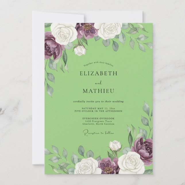 Pistachio Purple Painted Wedding Invitation (Front)