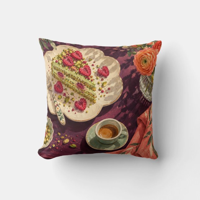 Pistachio Raspberry Cake Espresso Plum Tea Table Cushion (Front)
