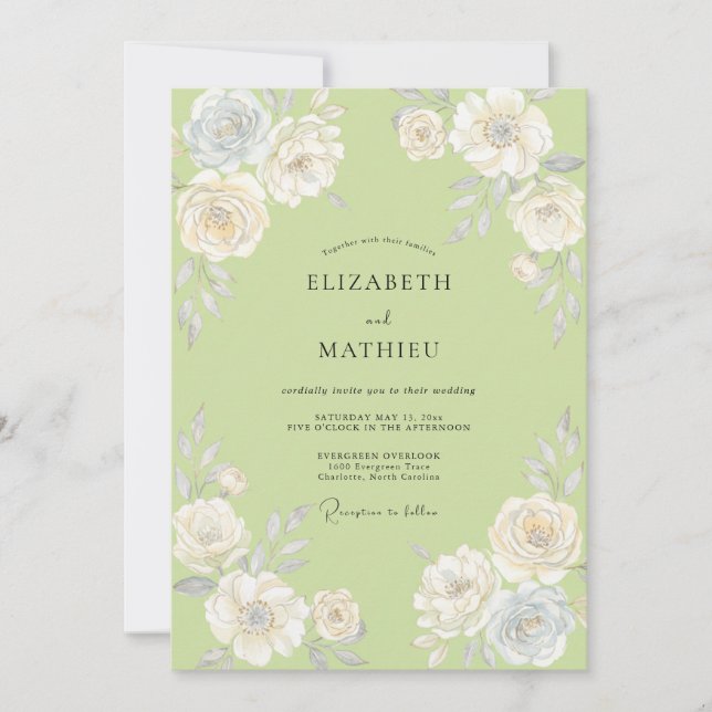 Pistachio Rose Wedding Invitation (Front)