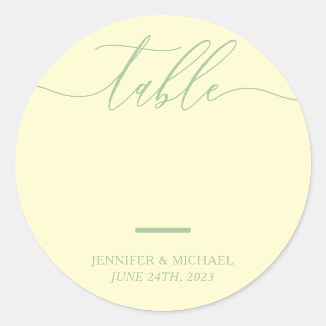 Pistachio rWedding Seating Script Table Numbers Classic Round Sticker (Front)