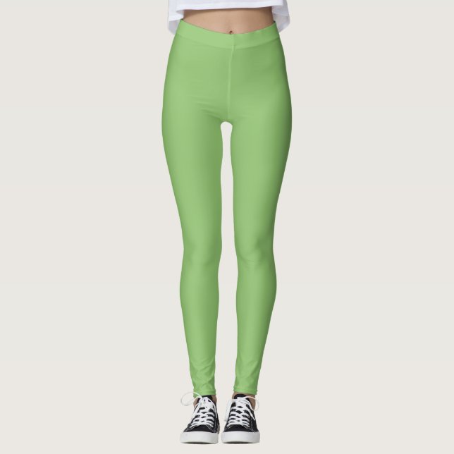 Pistachio Solid Medium Green  Leggings (Front)