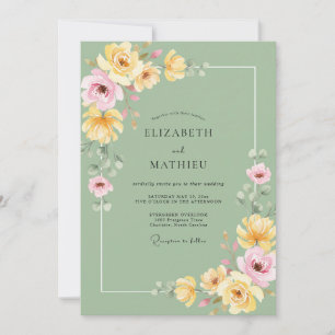 Pistachio Yellow Blossom Wedding Invitation