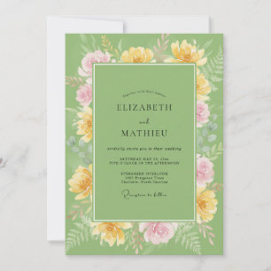 Pistachio Yellow Ranunculus Eucalyptus Wedding Invitation