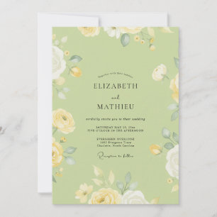 Pistachio Yellow Ranunculus Sage Wedding Invitation