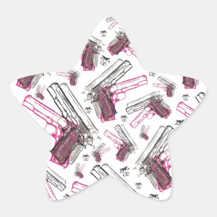 Pistol Pearl, quirky gun and cherries pattern. Star Sticker