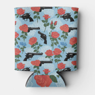 Pistols and Roses Lacy Floral in Blue Can Cooler