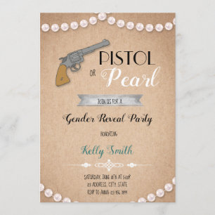 Pistols or pearl gender reveal invitation