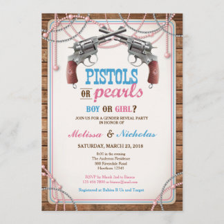 Pistols Or Pearls Gender Reveal Invitation