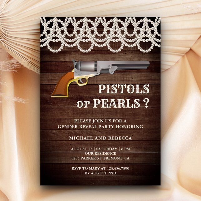 Pistols or Pearls Gender Reveal Party Invitation (Creator Uploaded)