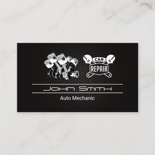 Piston Car Engine  | Car Repair | Wrenches Business Card (Front)