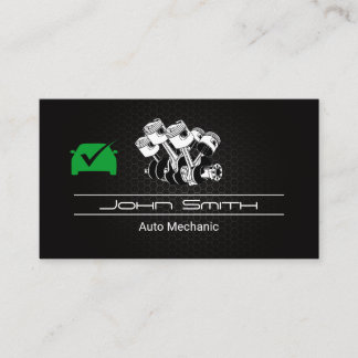 Piston Car Engine Carbon Fibre | Auto Green Check Business Card