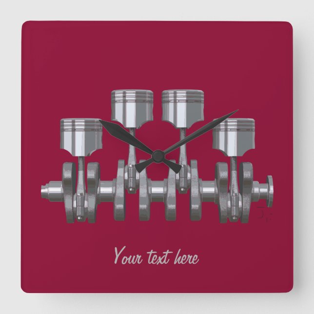 Piston Crankshaft Square Wall Clock (Front)