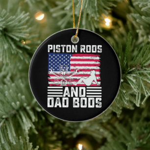 Piston Rods And Dad Bods Mechanic Usa 4th Of July Ceramic Ornament