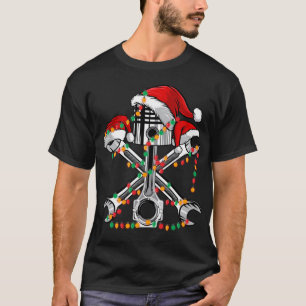 Piston Wrench Santa Hat Christmas Lights Bike Car T-Shirt
