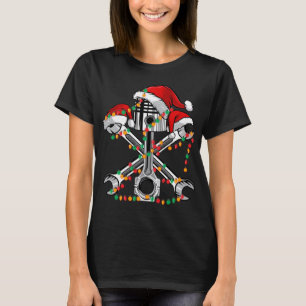 Piston Wrench Santa Hat Christmas Lights Bike Car T-Shirt