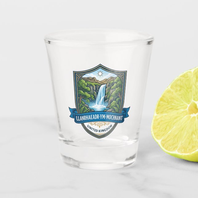 Pistyll Rhaeadr Waterfall, Llanrhaeadr-ym-Mochnant Shot Glass (Front)