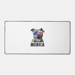 Pit Bull 4th of July Merica Men American Flag Sung Desk Mat