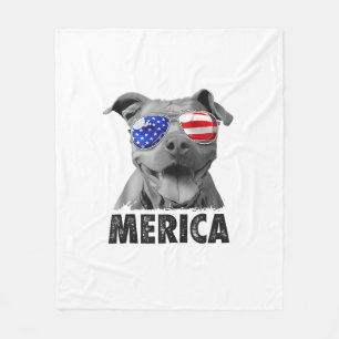 Pit Bull 4th of July Merica Men American Flag Sung Fleece Blanket