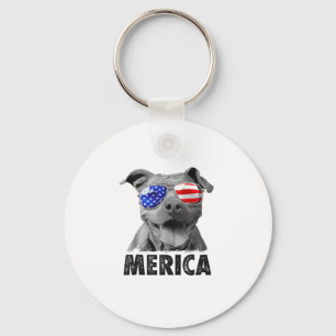 Pit Bull 4th of July Merica Men American Flag Sung Key Ring