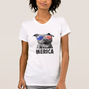 Pit Bull 4th of July Merica Men American Flag Sung T-Shirt