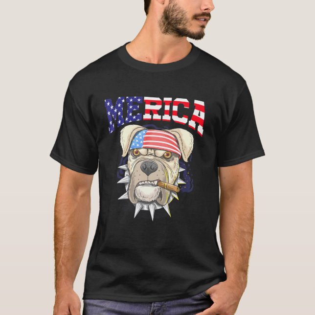 Pit Bull 4th of July Merica Men American Flag Sung T-Shirt (Front)